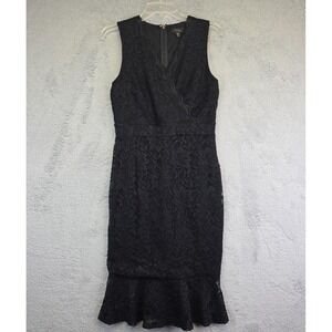 Thalia Sodi Dress Women M Black Floral Lace Overlay Sheath Cocktail Party Peplum